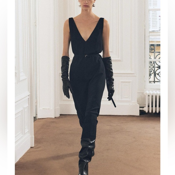 Zara | Dresses | Zara Zw Collection Belted Midi Dress Black V Neckline Nwt  | Poshmark